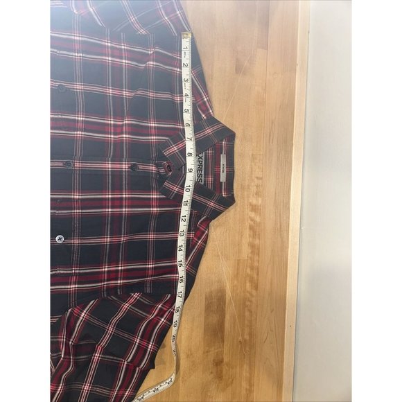 Express Men's Red Black Plaid Long Sleeve Button Down Flannel Shirt Medium - Picture 6 of 9